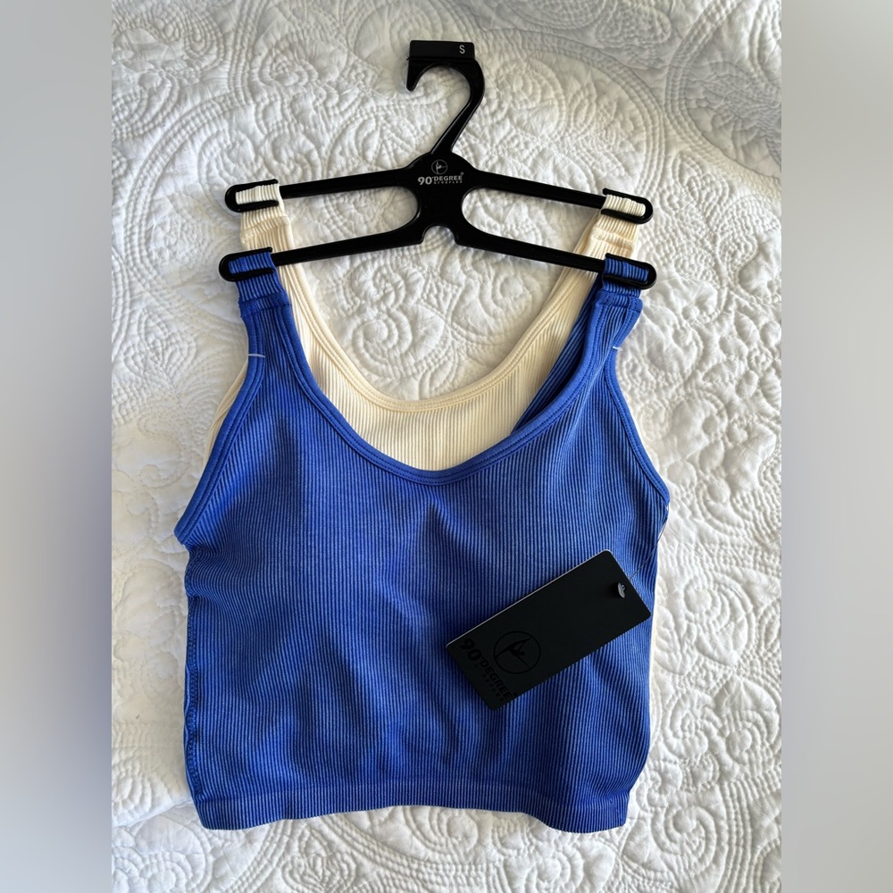 NWT 90 Degree By Reflex Blue Cropped Fitted Tank Top 2 pack